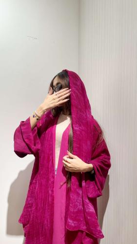 عباية فوشيا شيفون دبل فيس