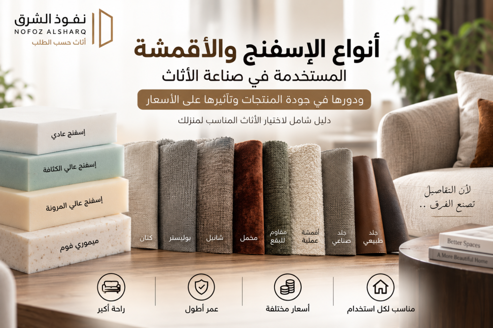 أنواع إسفنج وأقمشة تنجيد الأثاث وتأثير الجودة على الراحة والأسعار