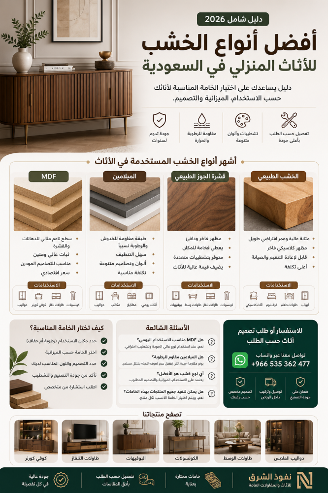 أفضل أنواع الخشب للأثاث المنزلي في السعودية -مقارنة بين MDF والميلامين