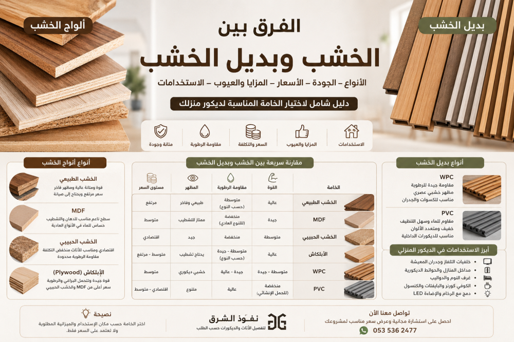 الفرق بين ألواح الخشب وبديل الخشب في الديكورات المنزلية
