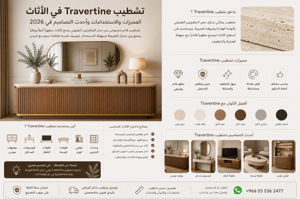 دليل تشطيب Travertine في الأثاث يوضح المميزات والاستخدامات