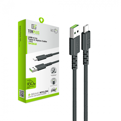 كيبل شحن type-c تايب سي USB قماش 1متر من تن بلس اس...