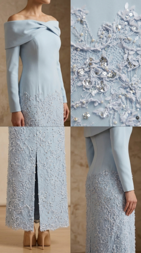 فستان أزرق أنيق بتطريز فاخر – إطلالة راقية للمناسبات الراقية