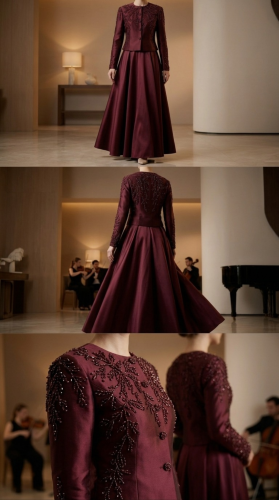 أفخم طقم سهرة في السعودية تصميم خمري راقٍ من بوتيك لال