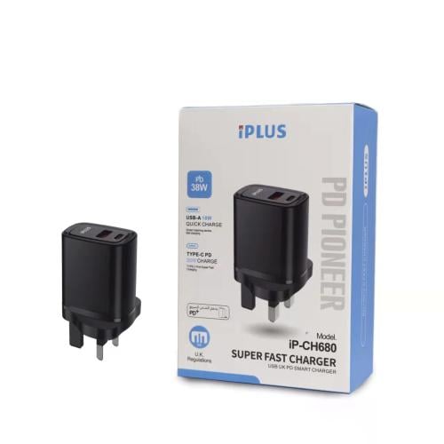 شاحن سريع بقوة 38 واط من iPLUS - بمنفذ USB-A و Typ...