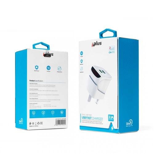 شاحن منزلي 2منافذ CH-370 IPLUS