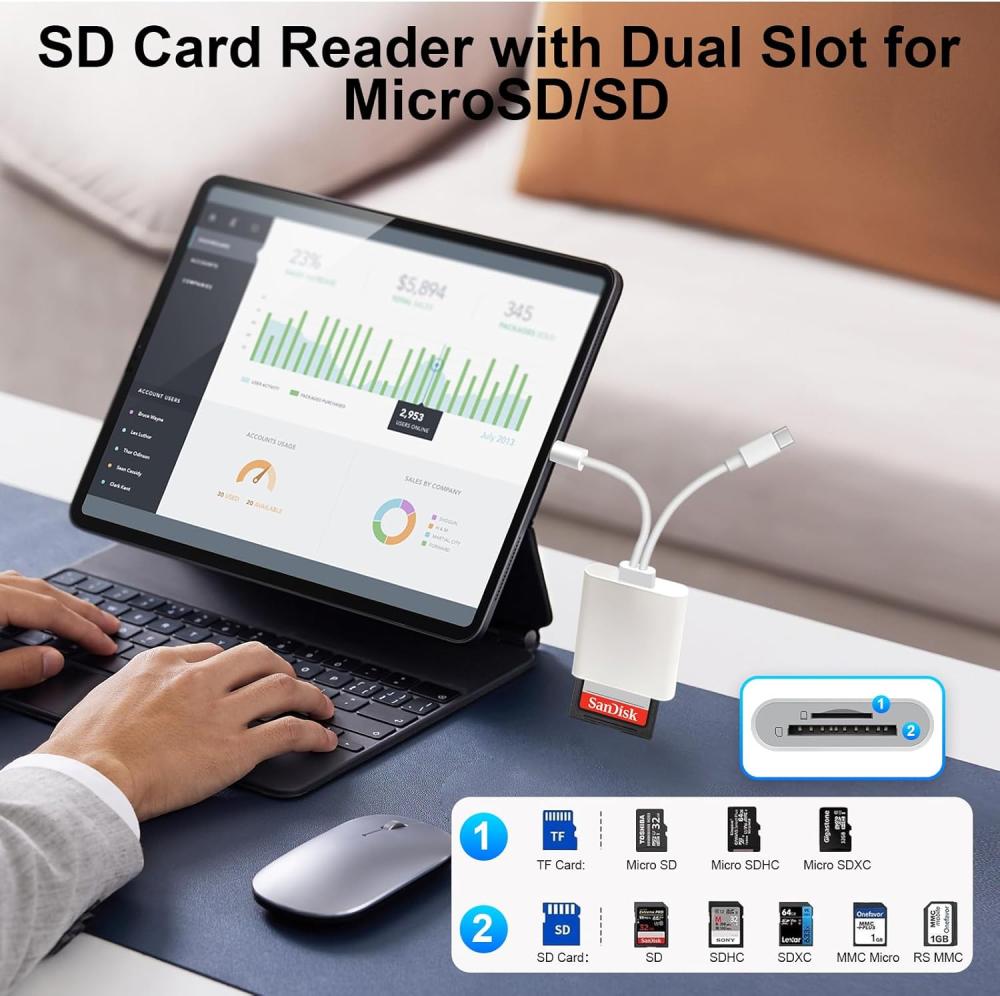 Lightning and USB-C SD/TF Card Camera Reader