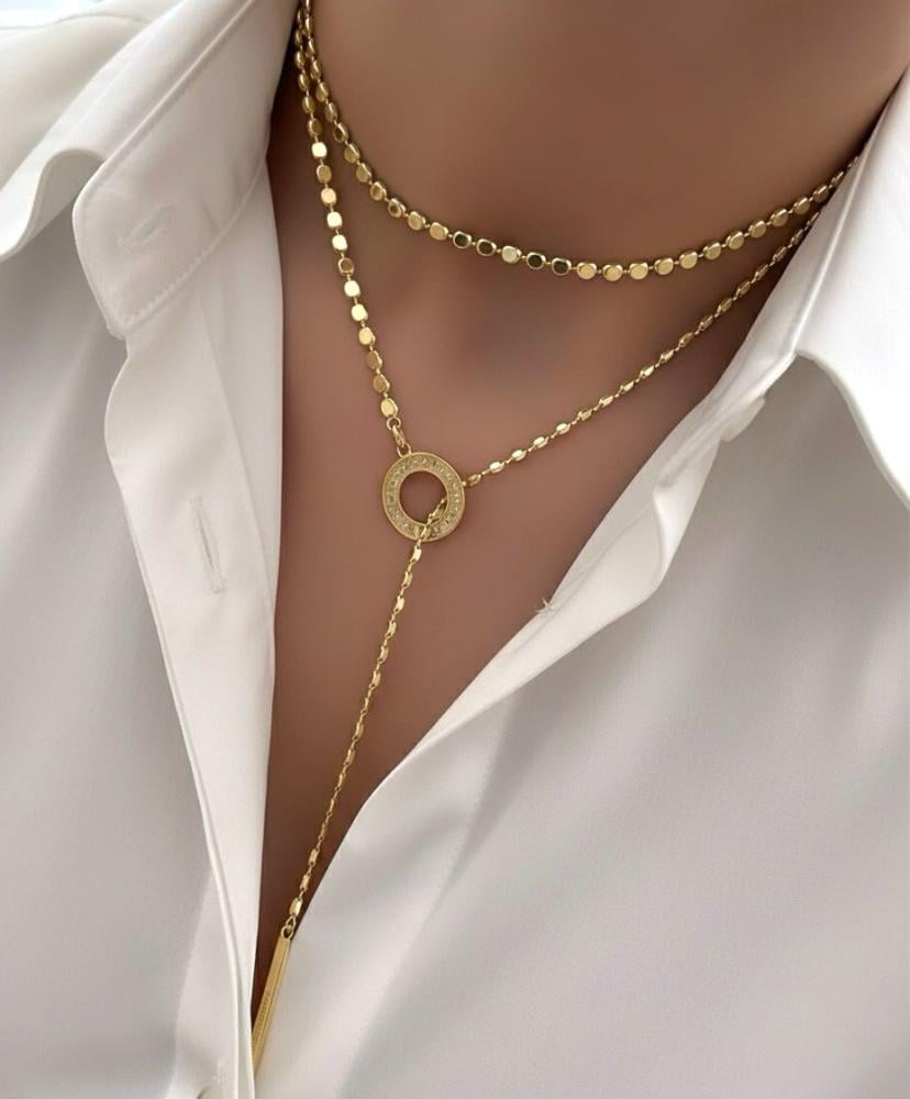 سلسال طويل مفتوح قابل للتحكم بالطول مطلي ذهب.