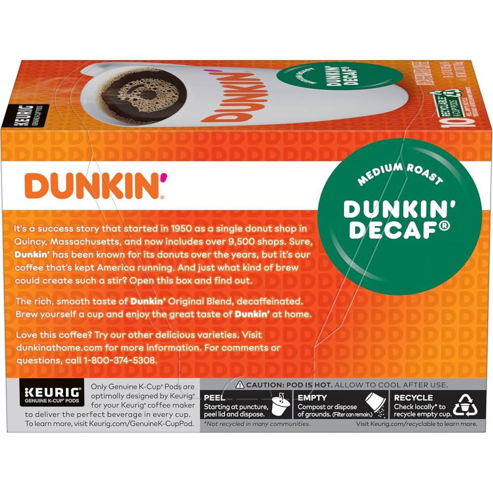 Dunkin Decaf K-Cup Coffee Pods  10 Capsules