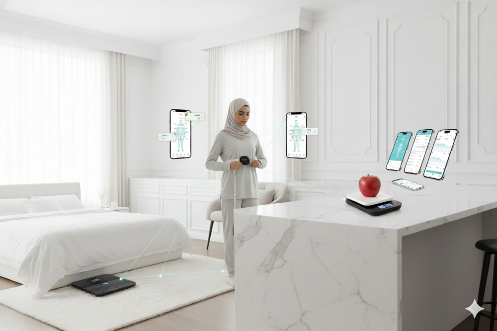 3 في 1ميزان الجسم + ميزان الأكل + شريط القياس الذكي | وازن صحتك بالكامل