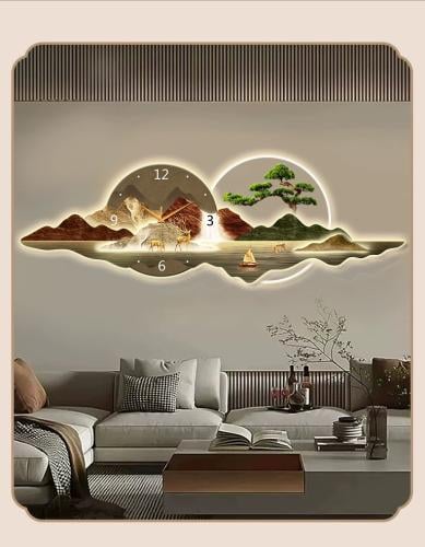 ساعة حائط فنية بإضاءة LED بريموت مع تصميم طبيعي خل...