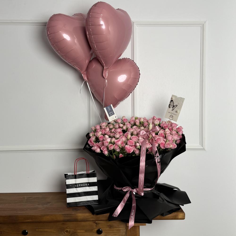 Diva bouquet, joy perfume and balloon