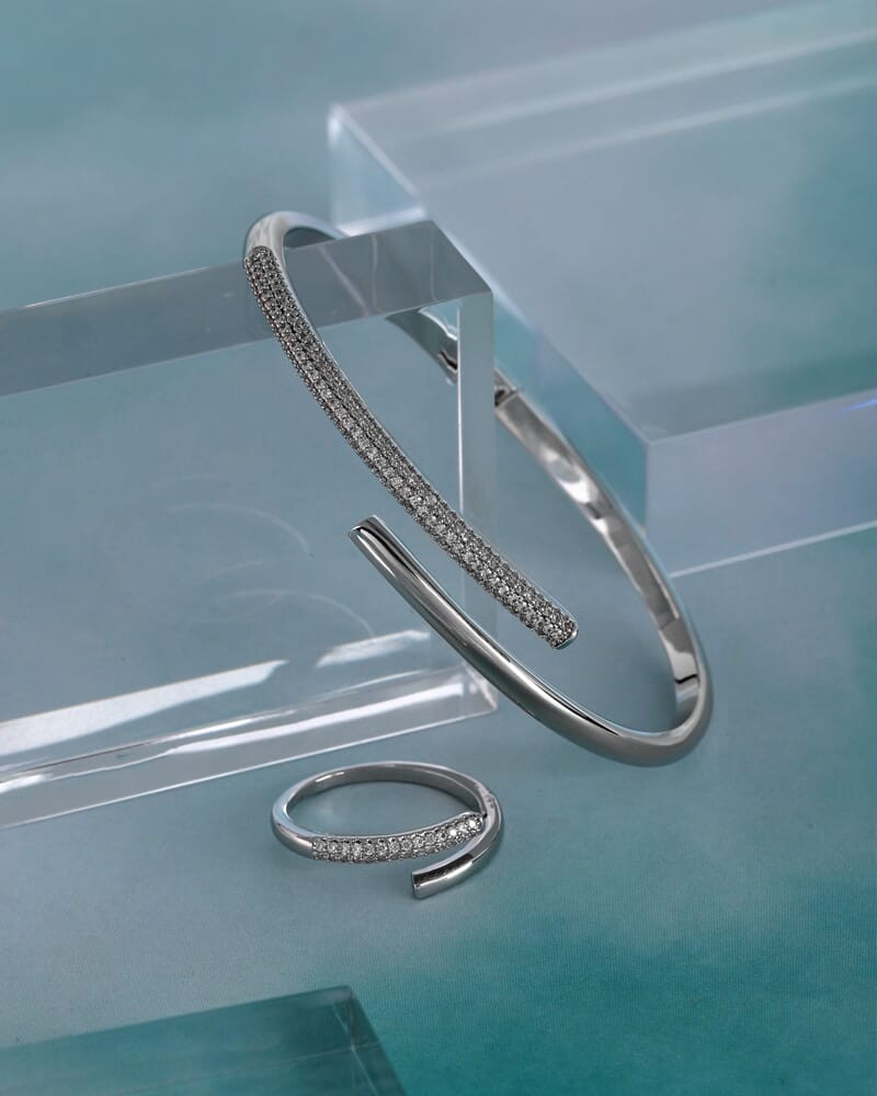 Silver bracelet and ring set for women