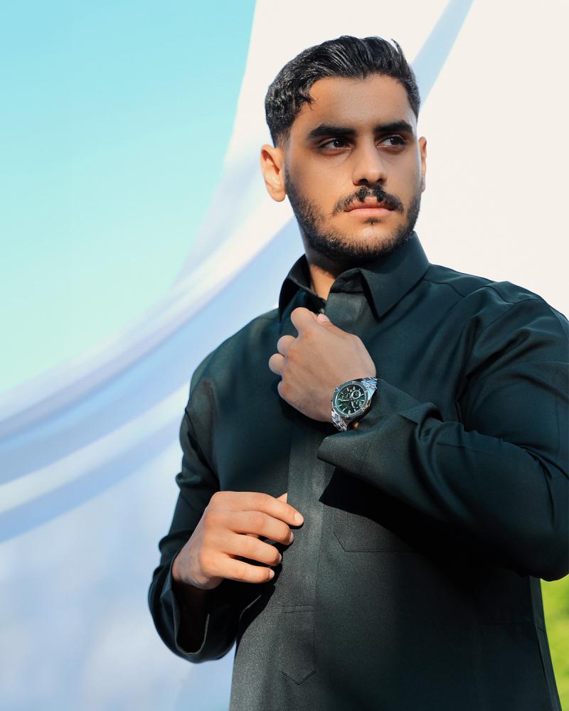 ساعة سعد الرجالية من الستيل بلون فضي