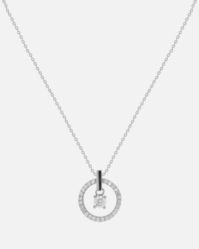 A silver women's necklace with a charming silver color design