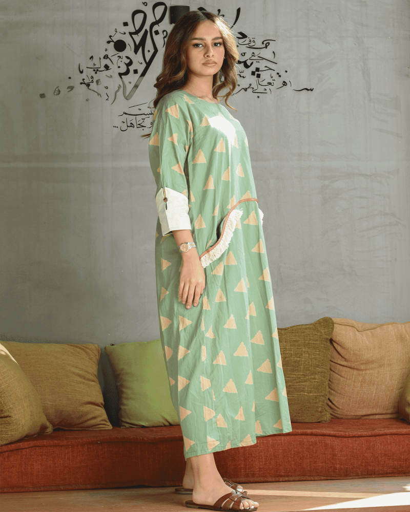 AlHanouf women's galabia in green Choose the size::(M)