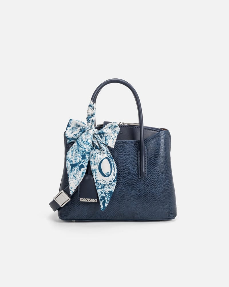 A women's bag of blue leather