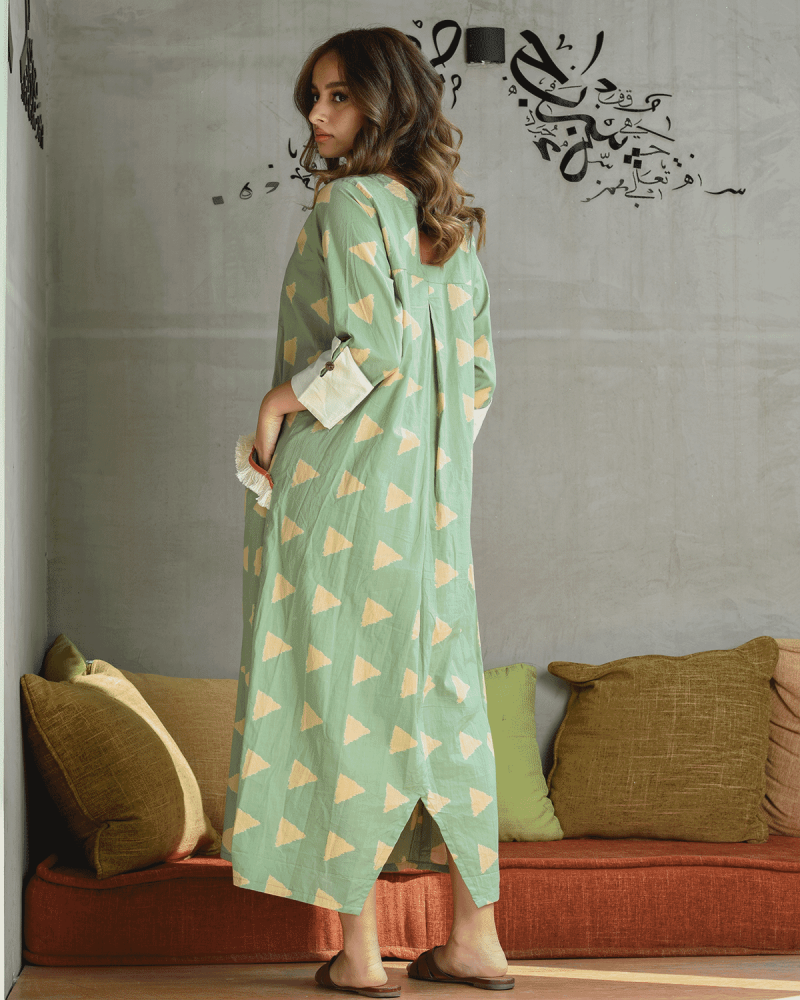 AlHanouf women's galabia in green Choose the size::(M)