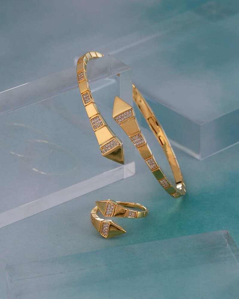 Golden bracelet and ring set for women