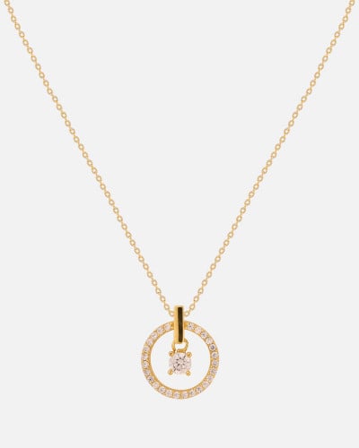 A silver women's necklace with a charming golden color design