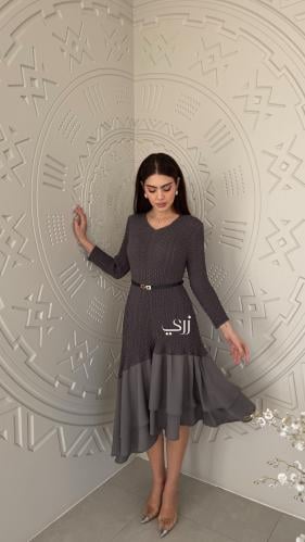 فستان رافلز فري سايز - رمادي