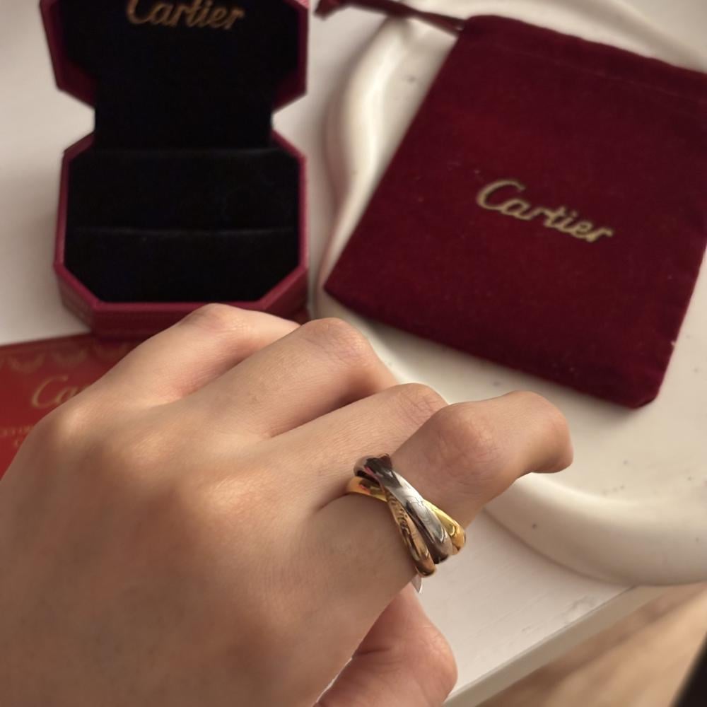 خاتم كارتير ترينيتي نسائي ستيل ثلاثي الألوان سادة