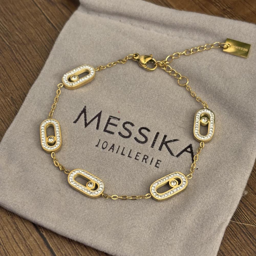 اسوارة ميسيكا نسائية فضي ماستر ستيل تصميم موف ثلاثي مرصع