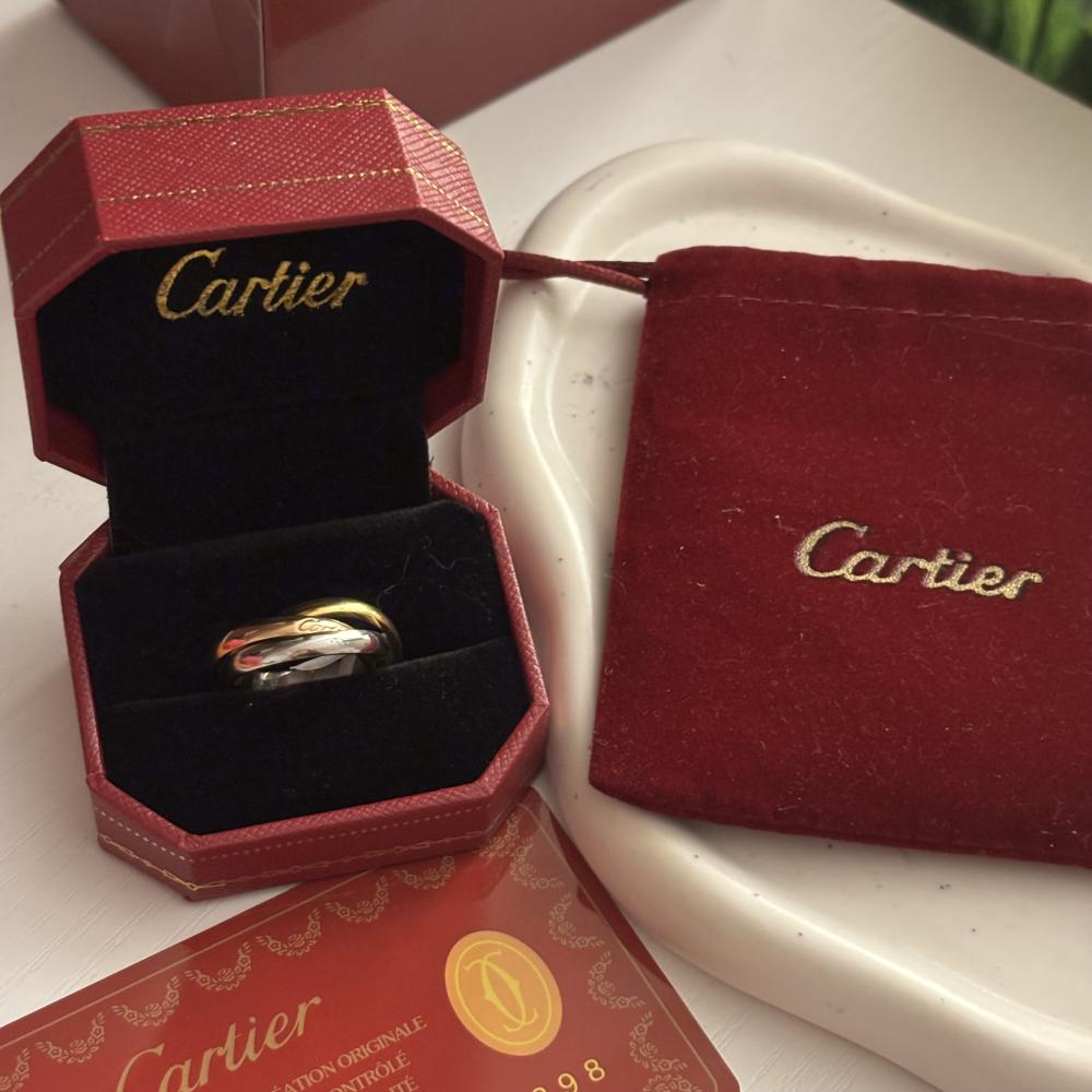 خاتم كارتير ترينيتي نسائي ستيل ثلاثي الألوان سادة