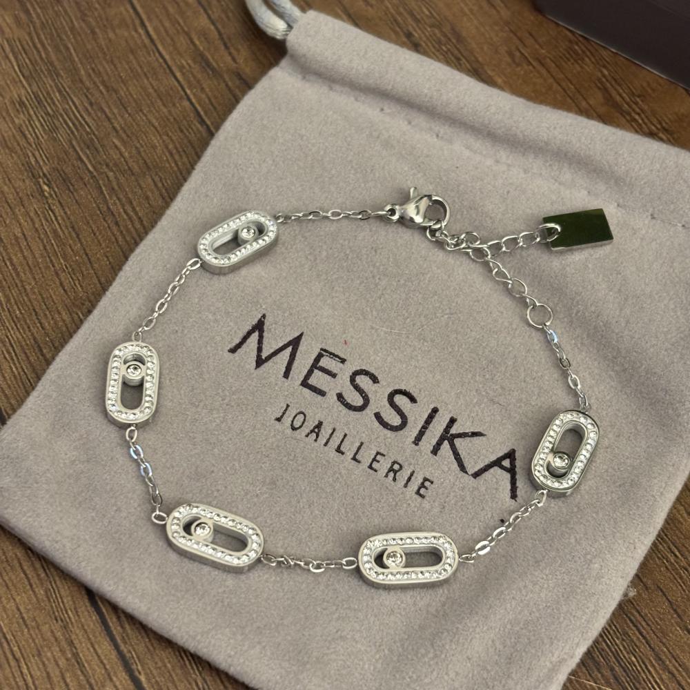 اسوارة ميسيكا نسائية فضي ماستر ستيل تصميم موف ثلاثي مرصع