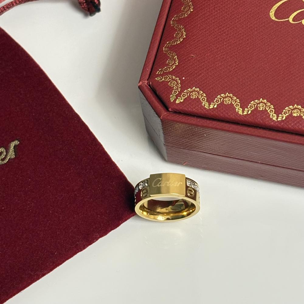 خاتم كارتير لوف ذهبي ستيل لوحة التوقيع مرصع