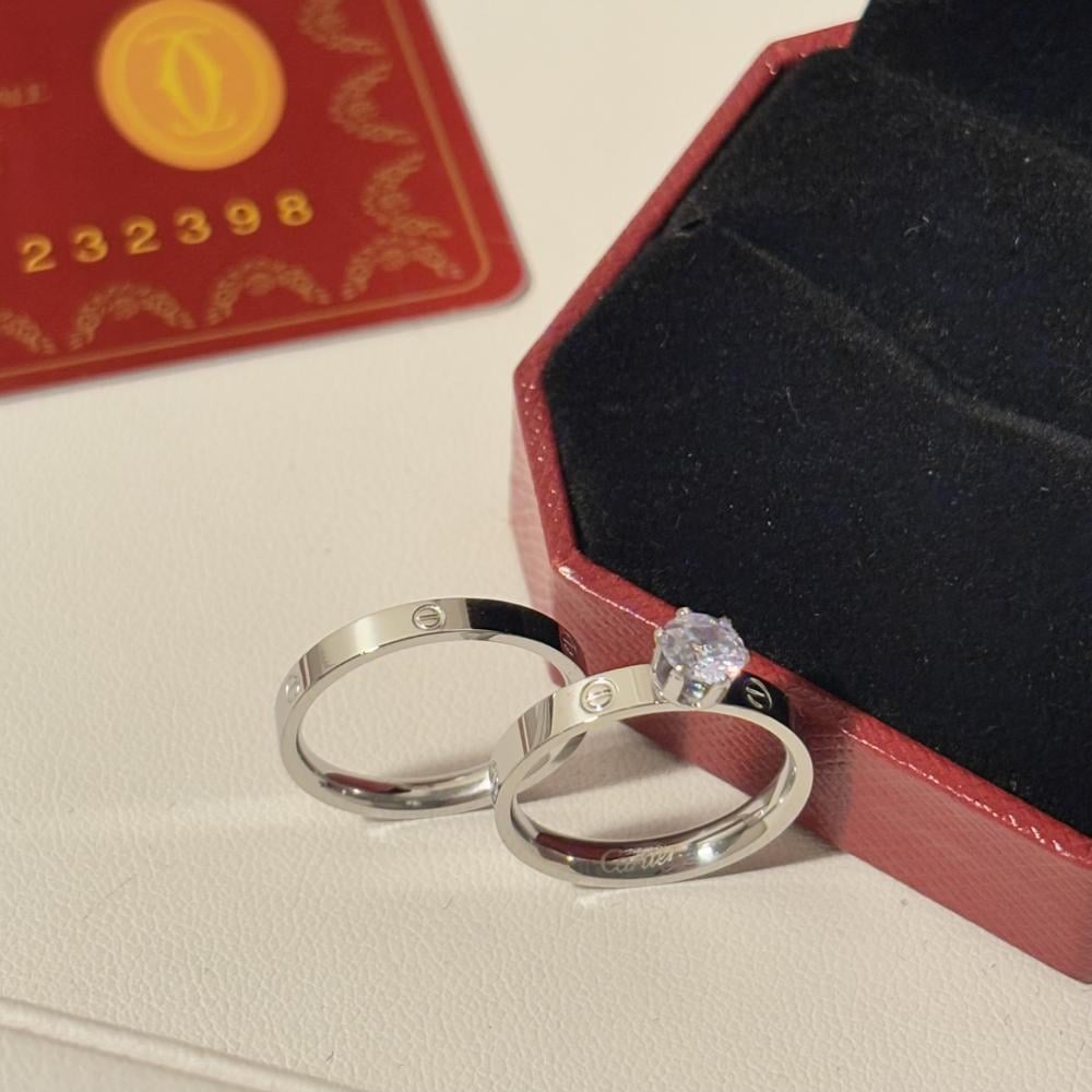 خاتم كارتير لوف فضي ستيل سوليتير فص بارز
