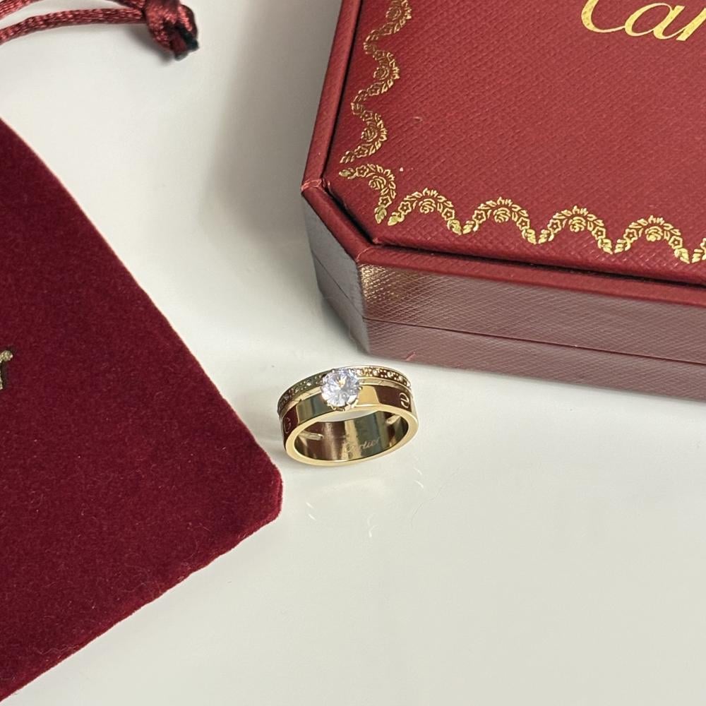 خاتم كارتير لوف ذهبي سوليتير ستيل مرصع