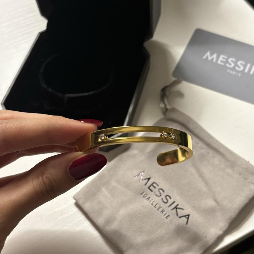 اسوارة ميسيكا نسائية صلبة ذهبي ستيل تصميم موف إطار سادة 3 فصوص