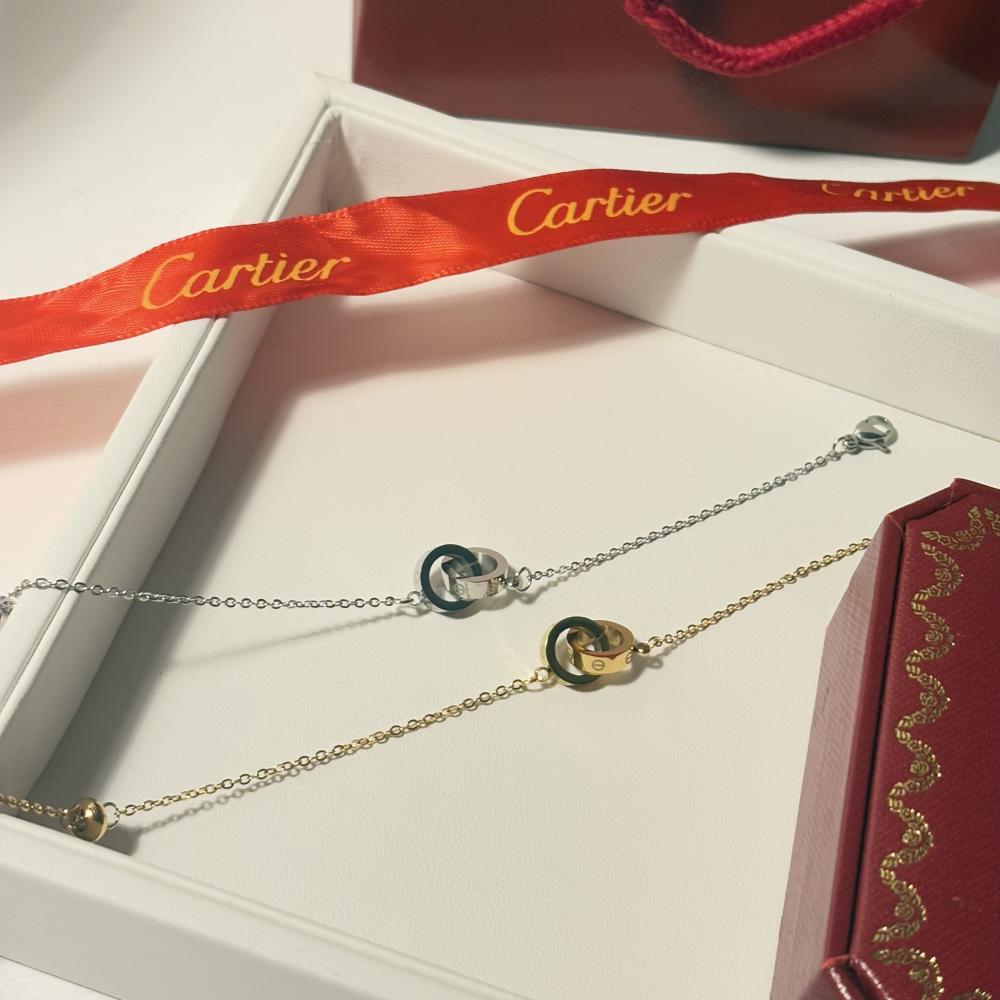 اسوارة كارتير نسائية حلقات لوف متداخلة ذهبي وفضي ستيل