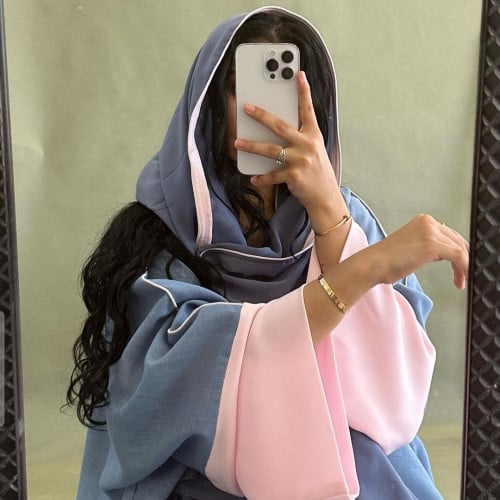 عبايه قماش لينن ازرق
