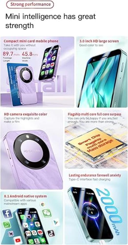F8 برو ماكس ميني - هاتف محمول صغير 3G ثنائي الشريحة غير مقفل، شاشة 3.0 بوصة، أندرويد 8.1، 1 جيجابايت رام، 16 جيجابايت ذاكرة، هاتف للأطفال بحجم الجيب
