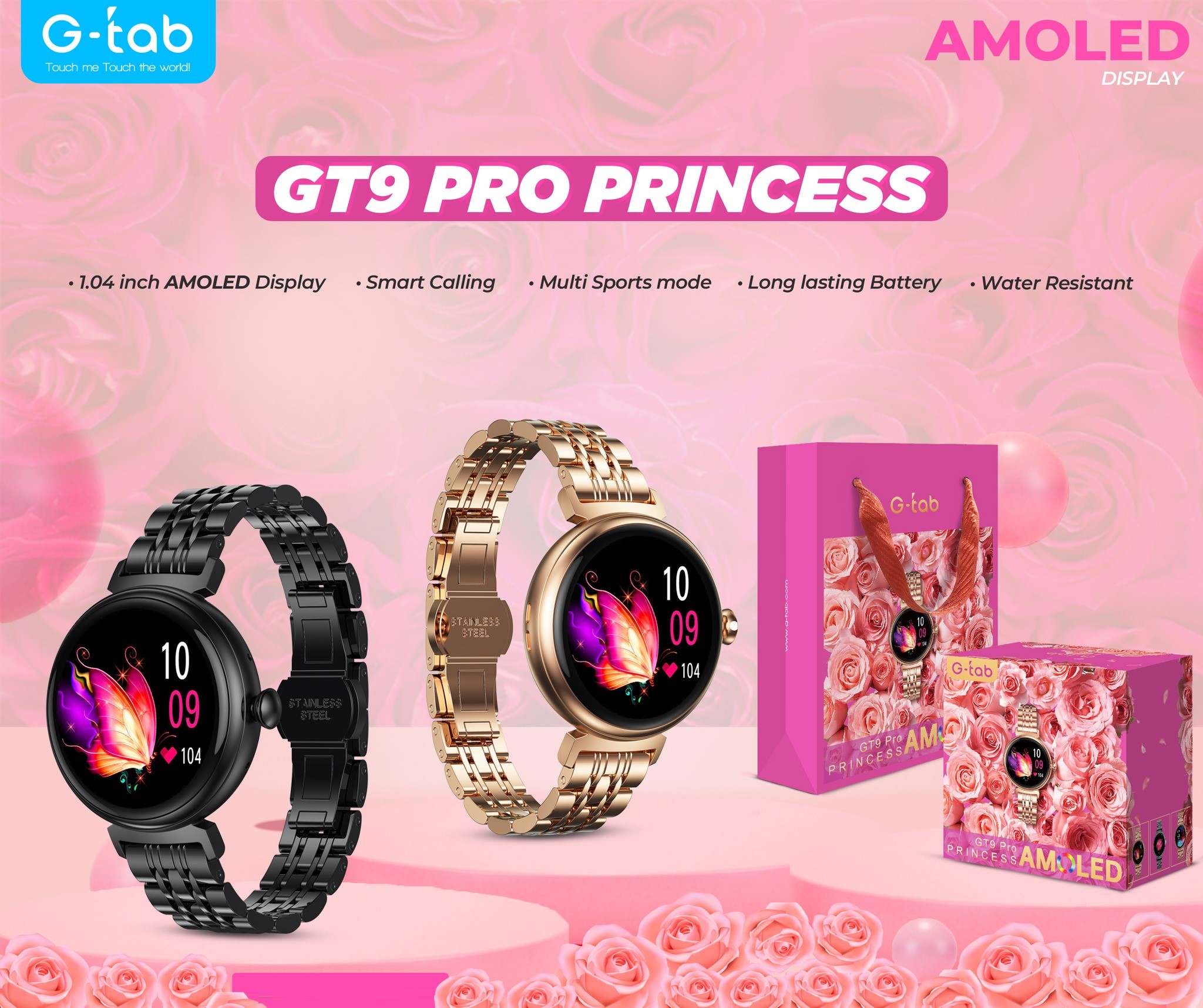 Montre intelligente pour femme Gtab GT9 Princess Edition avec écran Amoled  de forme ronde de 1,1 pouces