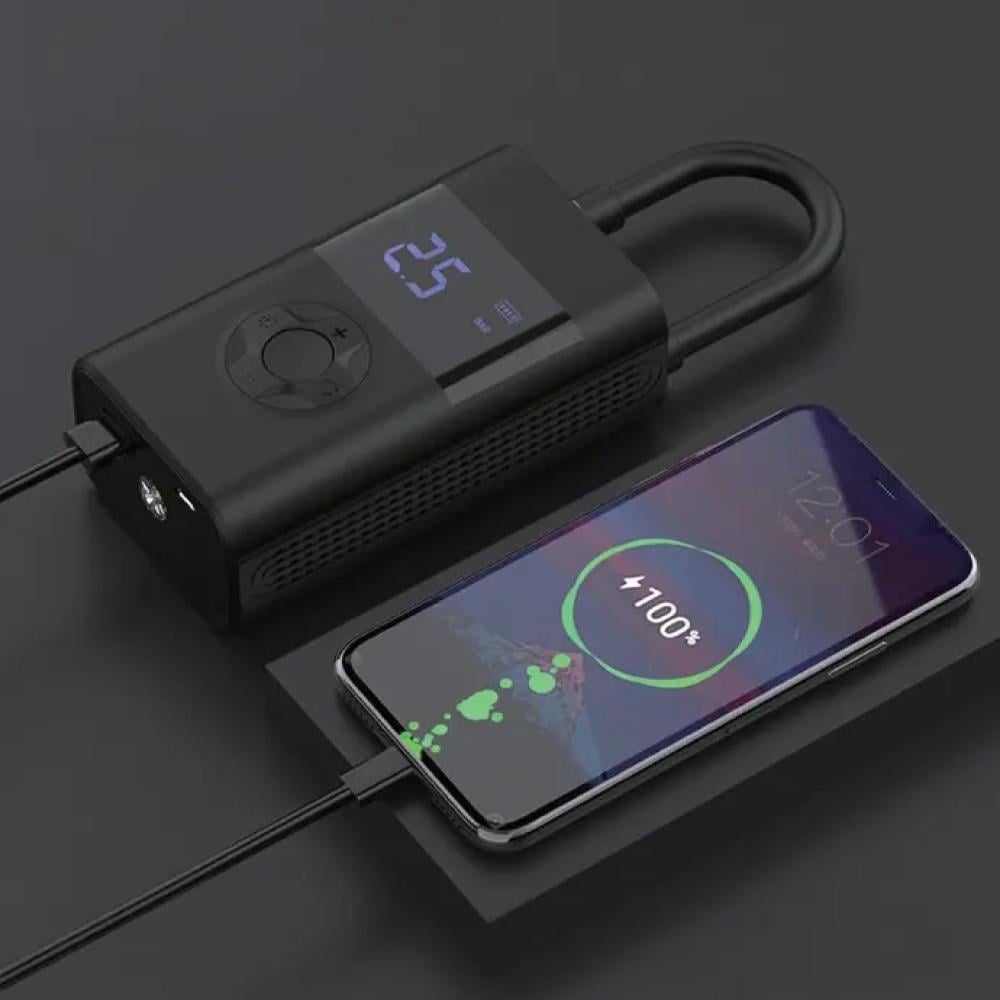 كمبروسر هواء محمول Powerology 4000mAh مع باور بانك وكشاف LED