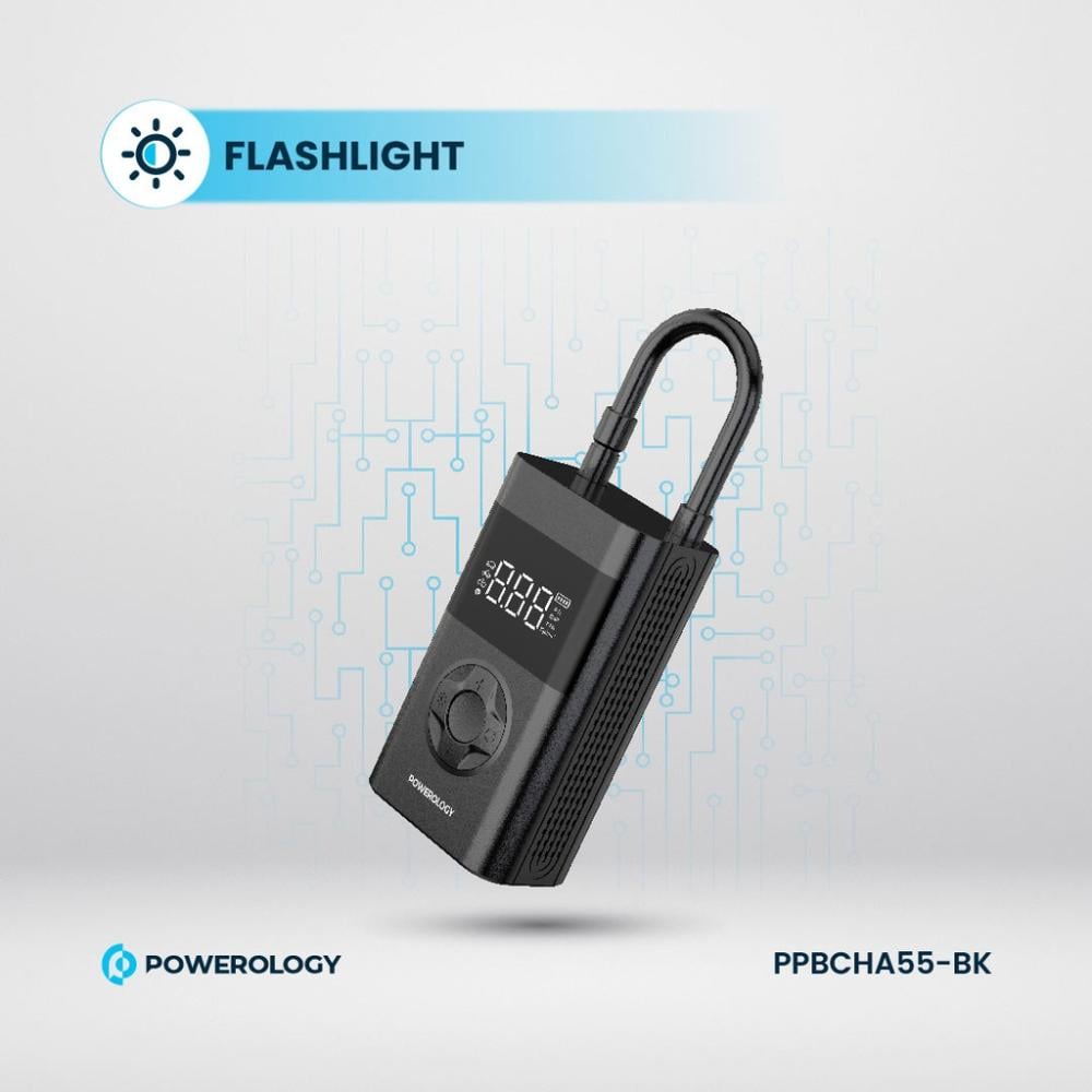 كمبروسر هواء محمول Powerology 4000mAh مع باور بانك وكشاف LED