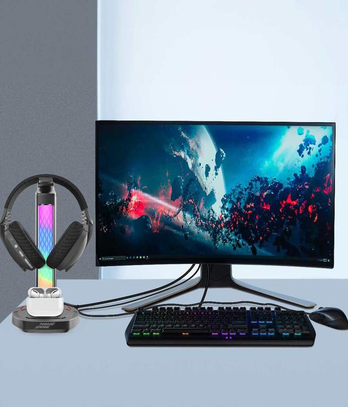 Porodo RGB Headphone Stand with Wireless Charging USB-C Ajeeb