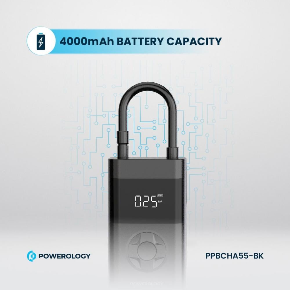 كمبروسر هواء محمول Powerology 4000mAh مع باور بانك وكشاف LED