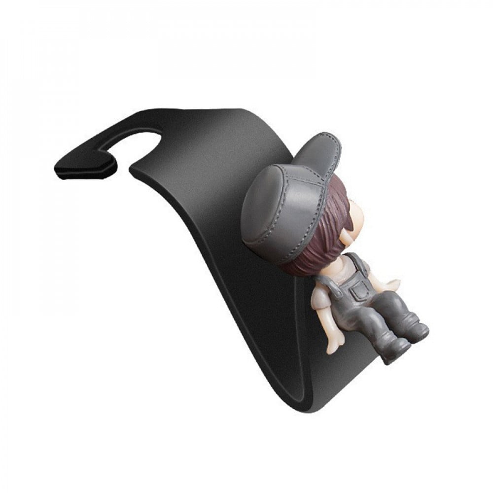 The 2pcs Universal Car Headrest Hook is a cute couple car hanger that can be used to hang and store items such as clothes in a car.