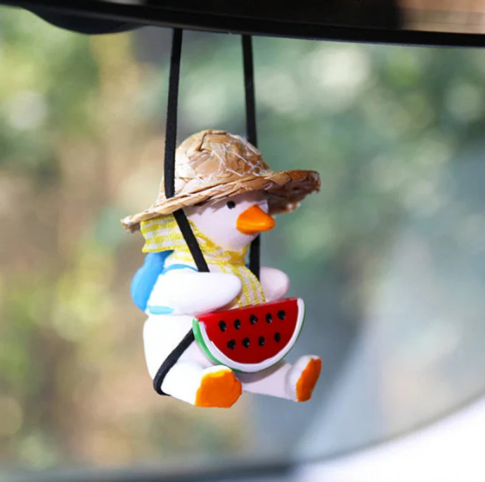 2PCS Swinging Duck Hanging Ornament Cute Swing Duck Car Rear View Mirror  Pendant