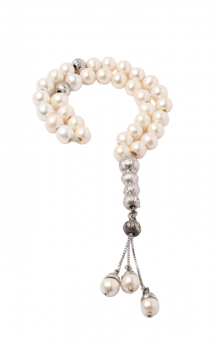 سبحة حجر لولو زراعي معالج و شراب فضة