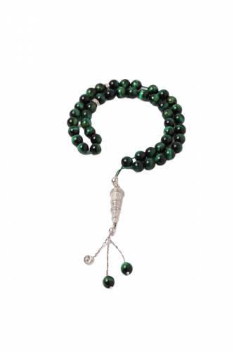 سبحة حجر طبيعي و شراب فضة عيار 925 مرصع بالزركون