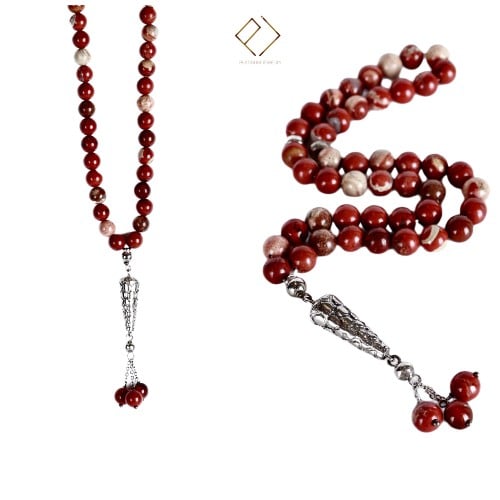 سبحة حجر طبيعي و شراب فضة