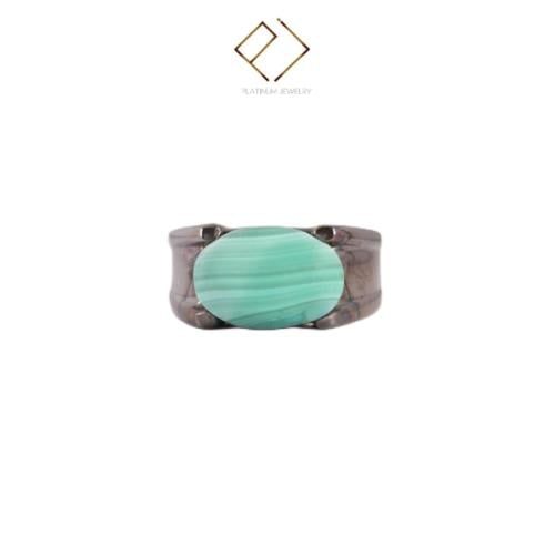 خاتم فضة حجر ملكايت طبيعي