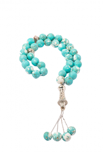 سبحة حجر طبيعي و شراب فضة