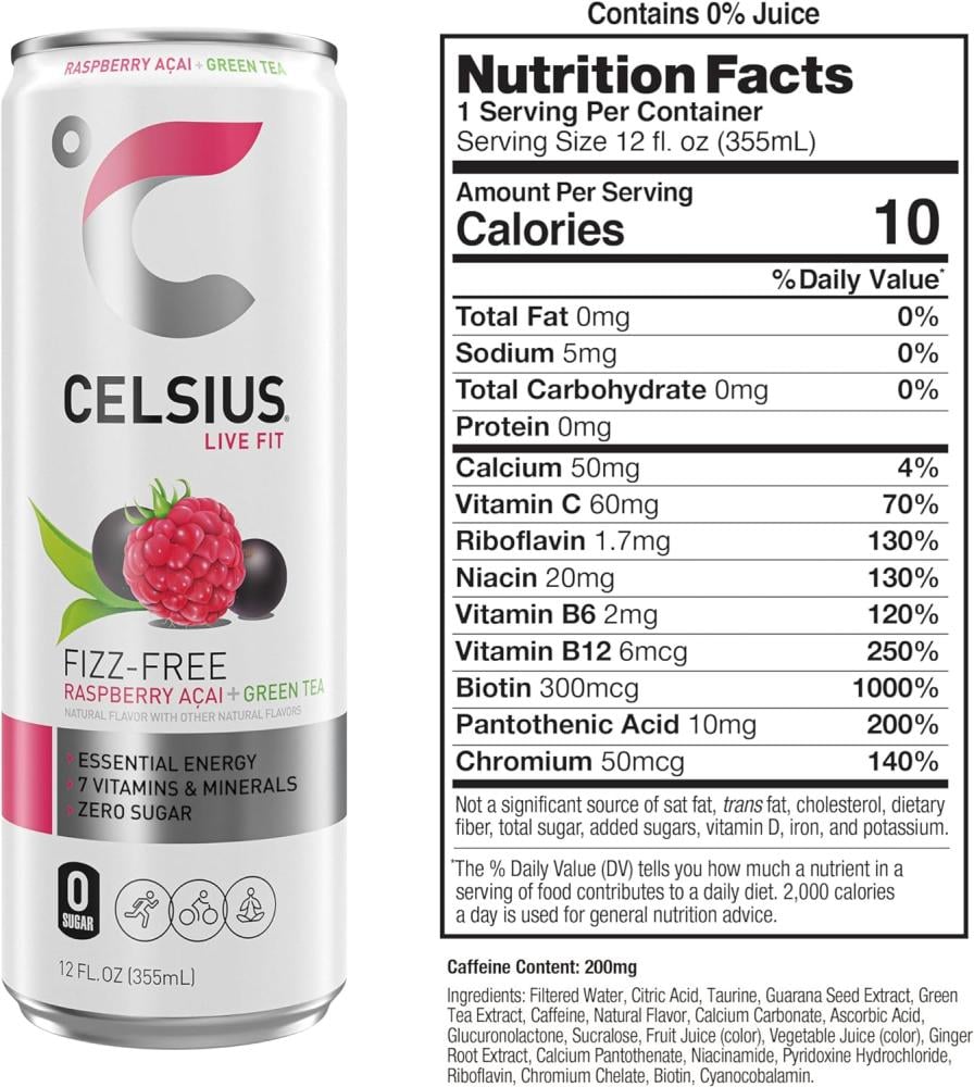 مشروب الطاقة سلسيوس-بنكهة(توت الاساي!)-خالي السكر-لقبل التمرين!-Celsius Fitness Drink