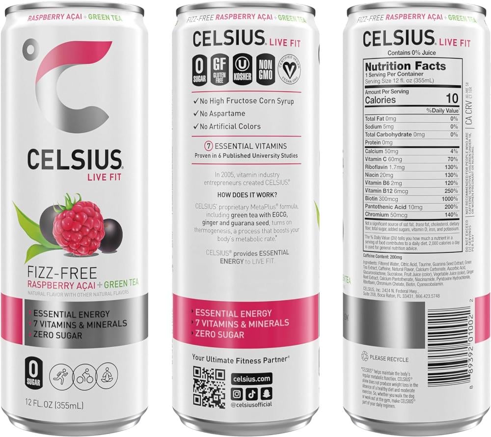 مشروب الطاقة سلسيوس-بنكهة(توت الاساي!)-خالي السكر-لقبل التمرين!-Celsius Fitness Drink